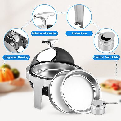 6QT Roll Top Chafing Dish Buffet Set, Round Chafing Dishes for Buffet, Stainless Steel Chafers