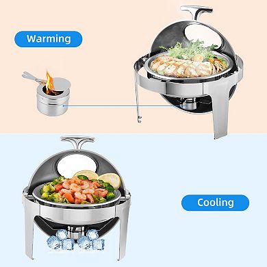 6QT Roll Top Chafing Dish Buffet Set, Round Chafing Dishes for Buffet, Stainless Steel Chafers
