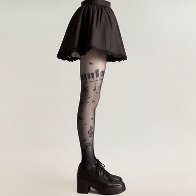 2pcs Women's Sheer Tights with Musical Note and Piano Pattern Design