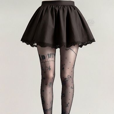 2pcs Women's Sheer Tights with Musical Note and Piano Pattern Design