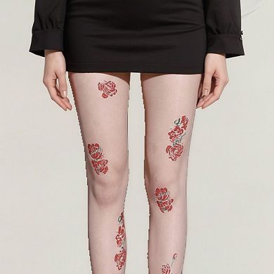 2pcs Women's Sheer Tights with Embroidered Floral Applique Detailing
