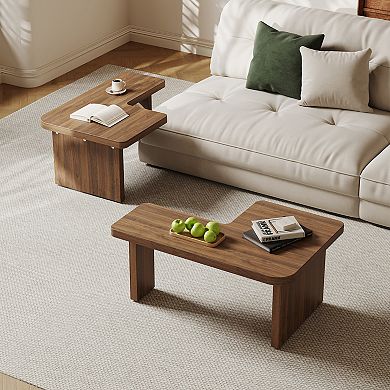 2 in 1 Square/Rectangular Center Table Modular L-Shaped Modern Nesting Coffee Table