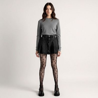 2pcs Women's Floral Lace Pattern Tights with Sheer Mesh Texture and Stretch Fit