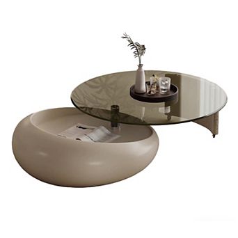 33.5" Modern Nested Coffee Table Set, Round Living Room Table with Storage