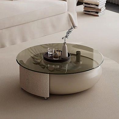 33.5" Modern Nested Coffee Table Set, Round Living Room Table with Storage