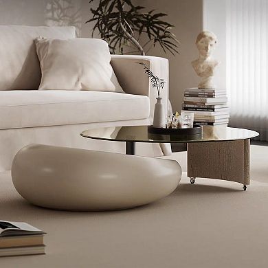 33.5" Modern Nested Coffee Table Set, Round Living Room Table with Storage