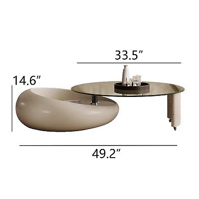 33.5" Modern Nested Coffee Table Set, Round Living Room Table with Storage