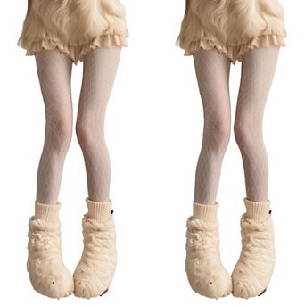 2 pc Women's Sheer Full Length Tights with Diamond Mesh Pattern and Soft Stretch Fit