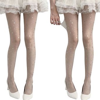 2 pc Women's Sheer Star Pattern Tights with Sparkle Detailing and Stretch Mesh Fit