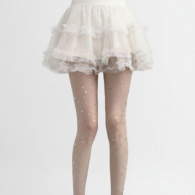 2pcs Women's Sheer Star Pattern Tights with Sparkle Detailing and Stretch Mesh Fit