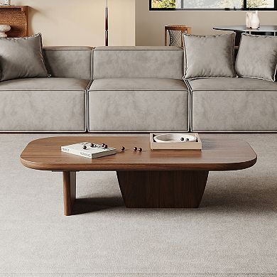 Mid Century Modern Wood Coffee Table with Rounded Edges