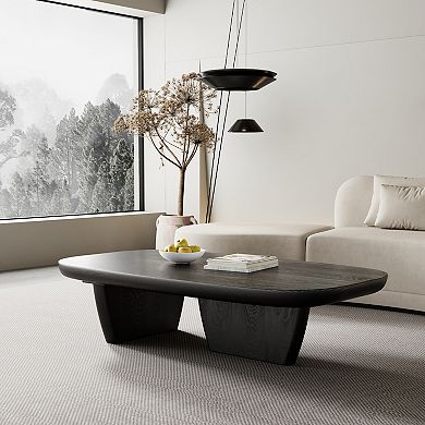 Mid Century Modern Wood Coffee Table with Rounded Edges