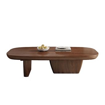 Mid Century Modern Wood Coffee Table with Rounded Edges