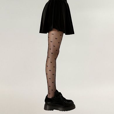 2pcs Women's Sheer Tights with Allover Bow Pattern Design