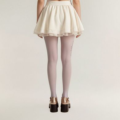 2pcs Women's Sheer Full Length Tights with Decorative Bow Thigh Print and Soft Stretch Fit