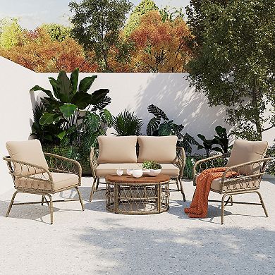 Whisen Bohemia-inspired 4-Person Outdoor Seating Group With Removable Cushions