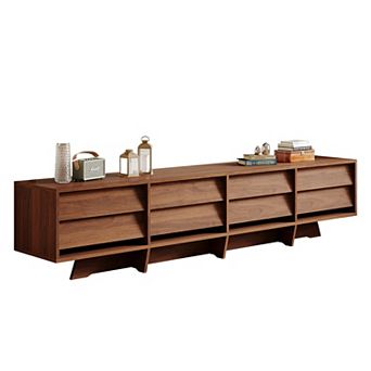 59" Mid Century Modern TV Console for Bedroom, Brown Wood Entertainment Center with Drawers