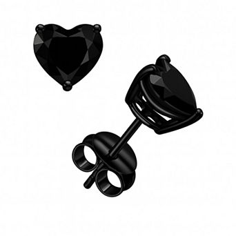 Sterling Silver Black Rhodium Plated Heart Studs