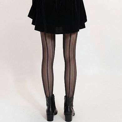 2pcs Women's Sheer Vertical Stripe Tights with Scalloped Pattern Detailing and Stretch Fit