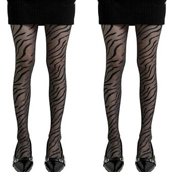 2 pc Women's Sheer Tights with Sparkly Zebra Stripe Pattern
