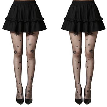 2 pc Women's Sheer Tights with Glitter Star Pattern Design