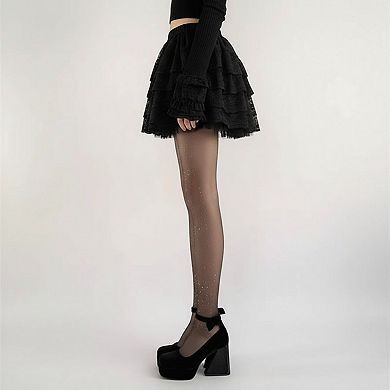 2pcs Women's Sheer Glitter Tights with Sparkle Detailing and Stretch Mesh Fit