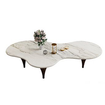 54.7" Irregular Modern Coffee Table Unique Wave-Shaped Design