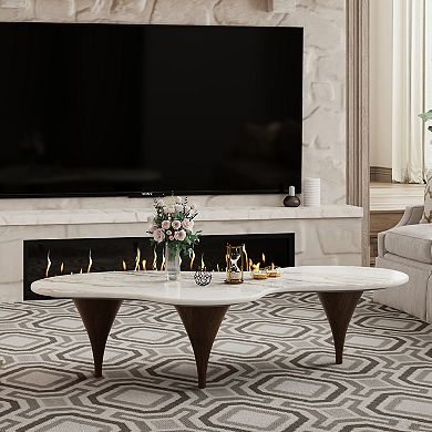 54.7" Irregular Modern Coffee Table Unique Wave-Shaped Design