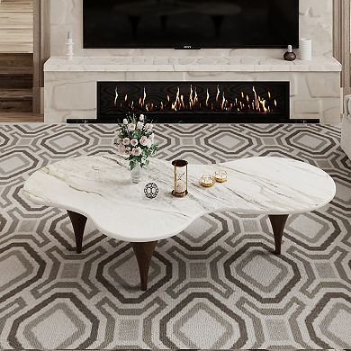 54.7" Irregular Modern Coffee Table Unique Wave-Shaped Design
