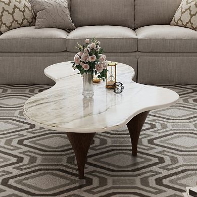 54.7" Irregular Modern Coffee Table Unique Wave-Shaped Design