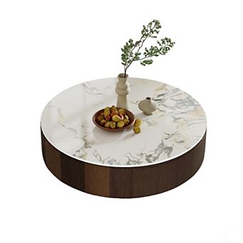 Fully Assembled Modern Coffee Table for Living Room, Round Coffee Table with Storage Drawer