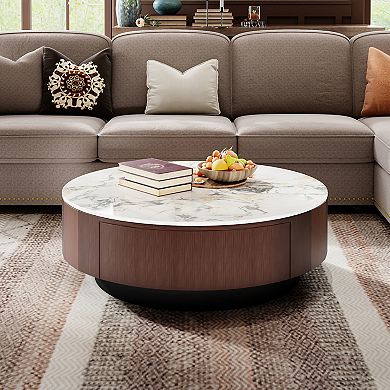 Fully Assembled Modern Coffee Table for Living Room, Round Coffee Table with Storage Drawer