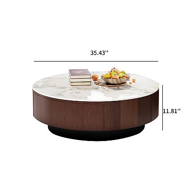 Fully Assembled Modern Coffee Table for Living Room, Round Coffee Table with Storage Drawer