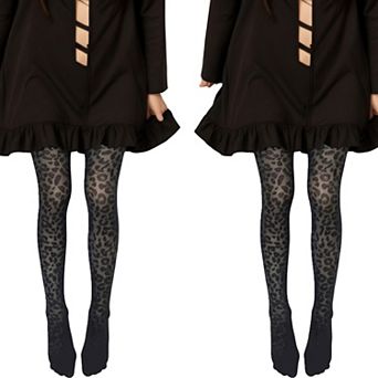 2 pc Women's Full Length Tights with Leopard Print Pattern and Soft Stretch Fit