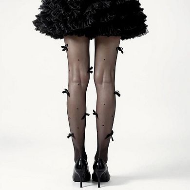 2pcs Women's Sheer Tights with Bow Accents and Polka Dot Embellishments
