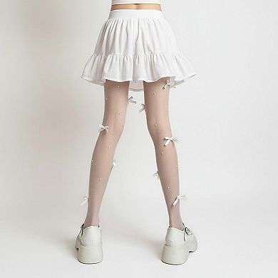 2pcs Women's Sheer Tights with Bow Accents and Polka Dot Embellishments