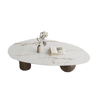 54" Modern Oval Coffee Table with Unique Textured Sintered Stone Top