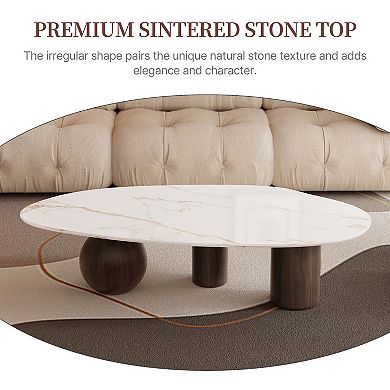 54" Modern Oval Coffee Table with Unique Textured Sintered Stone Top