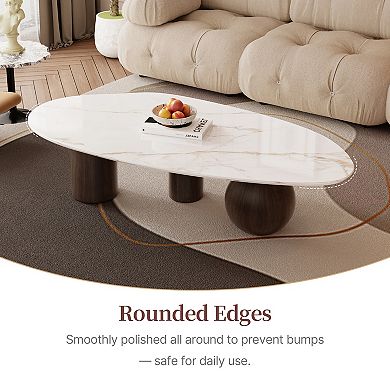 54" Modern Oval Coffee Table with Unique Textured Sintered Stone Top