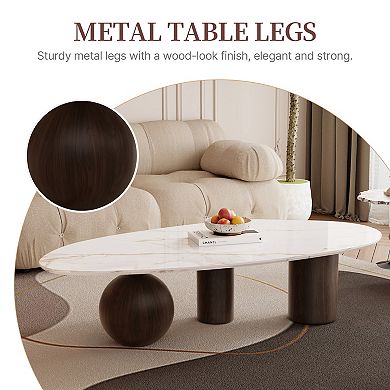 54" Modern Oval Coffee Table with Unique Textured Sintered Stone Top