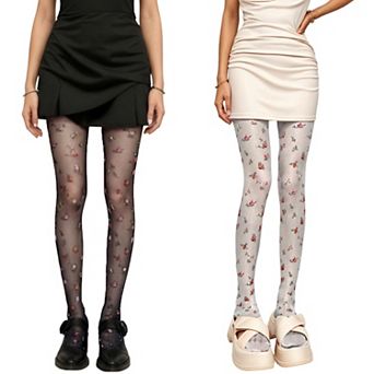 2 pc Women's Sheer Floral Print Tights with Delicate Allover Pattern