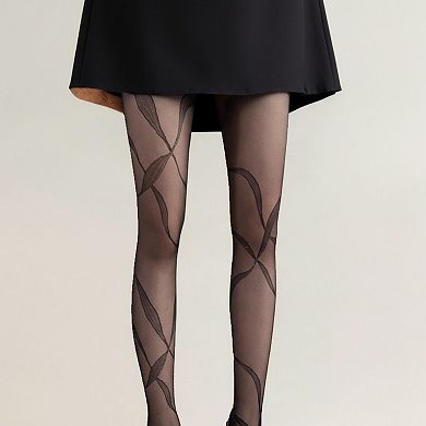 2pcs Women's Sheer Pantyhose with Abstract Leaf Line Pattern