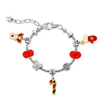 Christmas Themed Red Crystal Charm Bracelet