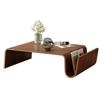 Fully Assembled Curved Coffee Table, 41.34" Square Solid Wood Coffee Tables Tea Table