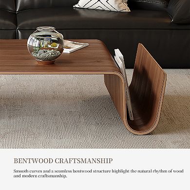 Fully Assembled Curved Coffee Table, 41.34" Square Solid Wood Coffee Tables Tea Table