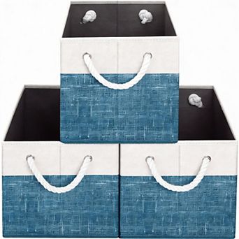 Foldable Storage Baskets 3-Pack Rope Handle Organizer, 23L