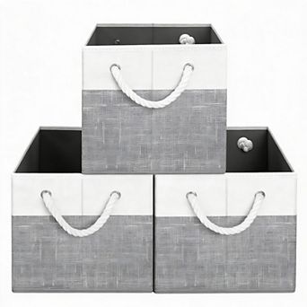 Foldable Storage Baskets 3-Pack Rope Handle Organizer, 23L