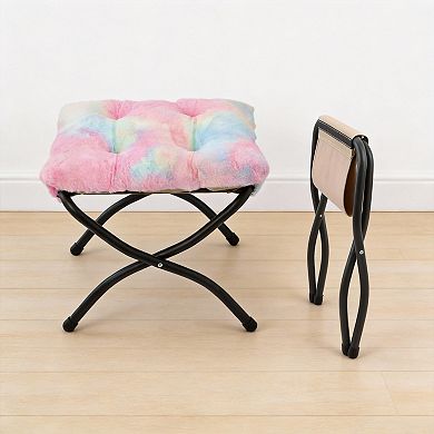 Folding Ottoman Footrest Stool Padded 18.8"D x 15.2"W x 15.2"H