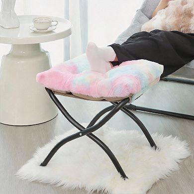 Folding Ottoman Footrest Stool Padded 18.8"D x 15.2"W x 15.2"H