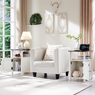 Set of 2 Farmhouse Nightstand Charging Station Barn Door Side Table Storage